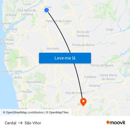 Cerdal to São Vítor map