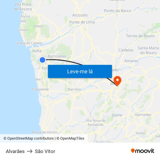 Alvarães to São Vítor map