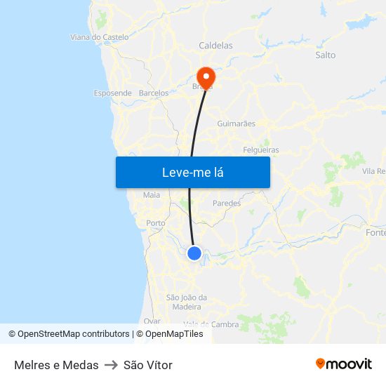 Melres e Medas to São Vítor map