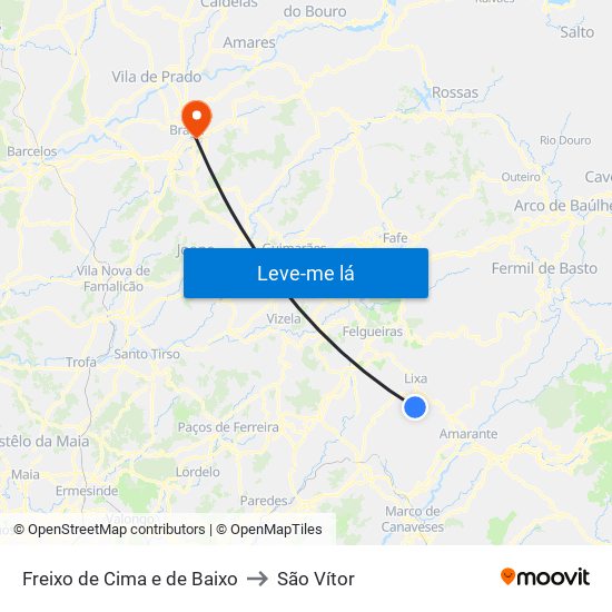 Freixo de Cima e de Baixo to São Vítor map