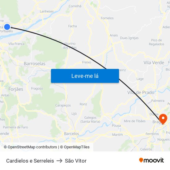 Cardielos e Serreleis to São Vítor map