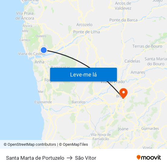 Santa Marta de Portuzelo to São Vítor map