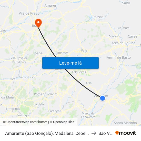 Amarante (São Gonçalo), Madalena, Cepelos e Gatão to São Vítor map