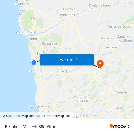Belinho e Mar to São Vítor map