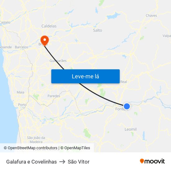 Galafura e Covelinhas to São Vítor map
