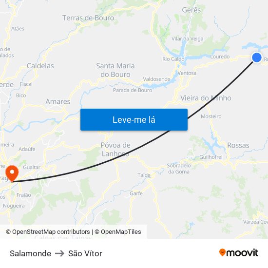 Salamonde to São Vítor map