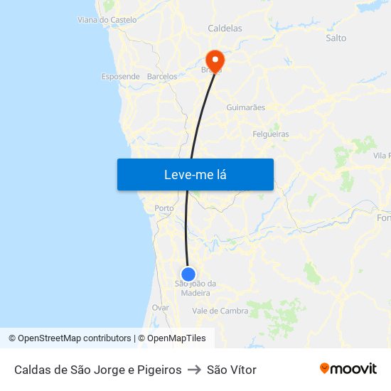 Caldas de São Jorge e Pigeiros to São Vítor map