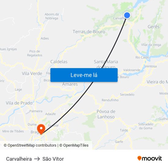 Carvalheira to São Vítor map