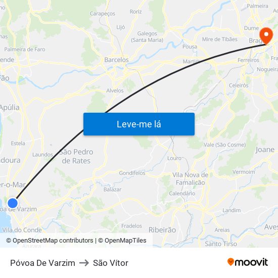 Póvoa De Varzim to São Vítor map