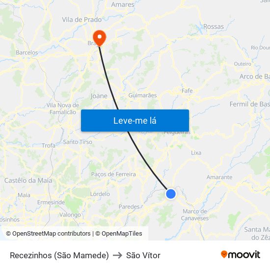 Recezinhos (São Mamede) to São Vítor map