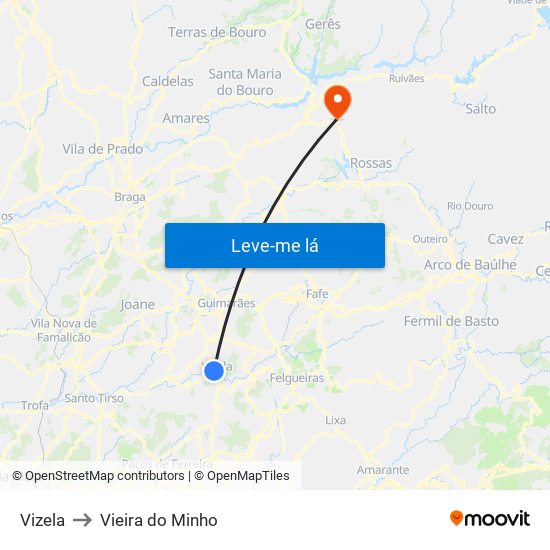 Vizela to Vieira do Minho map