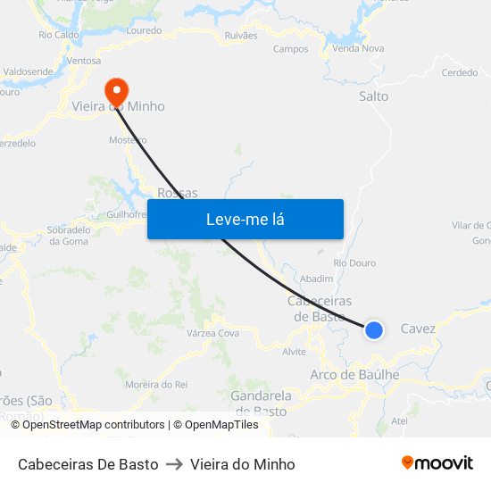 Cabeceiras De Basto to Vieira do Minho map