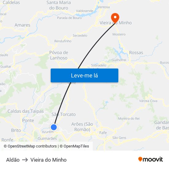 Aldão to Vieira do Minho map