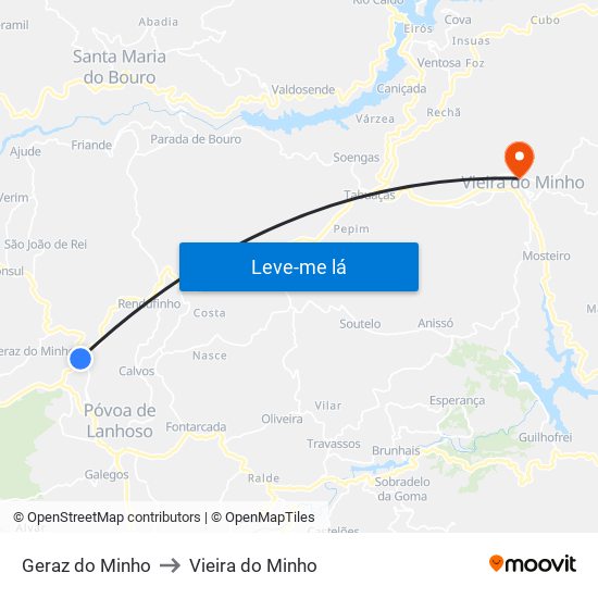 Geraz do Minho to Vieira do Minho map