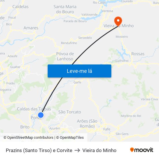 Prazins (Santo Tirso) e Corvite to Vieira do Minho map