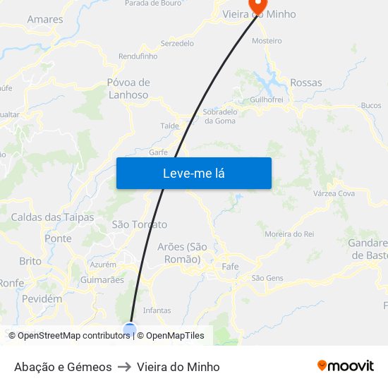 Abação e Gémeos to Vieira do Minho map