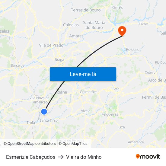 Esmeriz e Cabeçudos to Vieira do Minho map