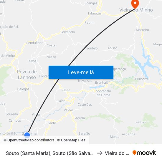 Souto (Santa Maria), Souto (São Salvador) e Gondomar to Vieira do Minho map