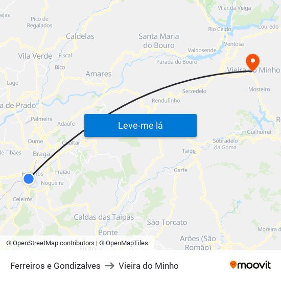 Ferreiros e Gondizalves to Vieira do Minho map