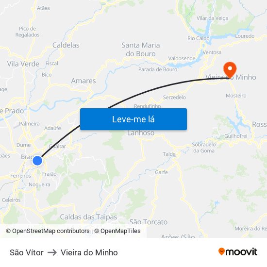 São Vítor to Vieira do Minho map