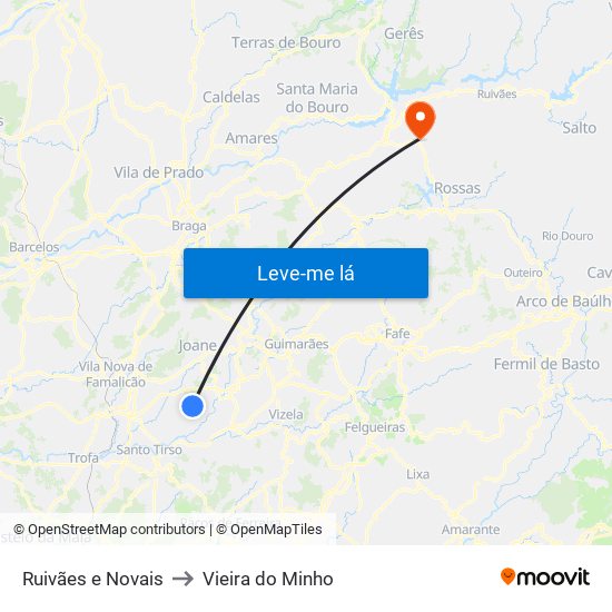 Ruivães e Novais to Vieira do Minho map