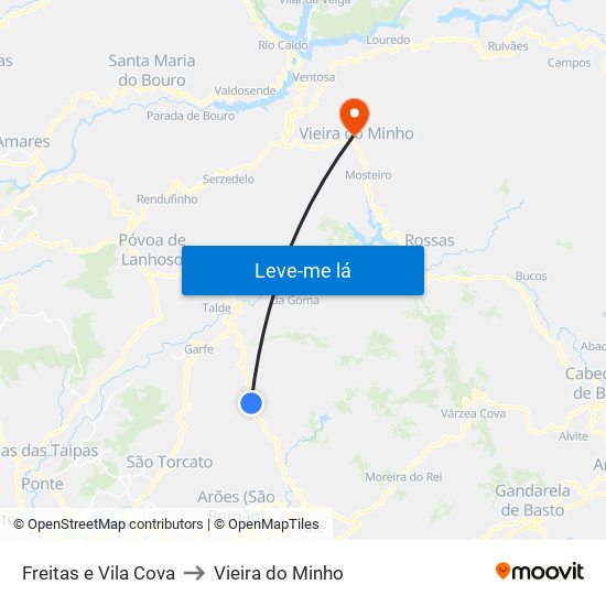 Freitas e Vila Cova to Vieira do Minho map