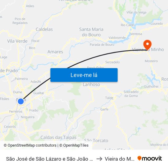 São José de São Lázaro e São João do Souto to Vieira do Minho map