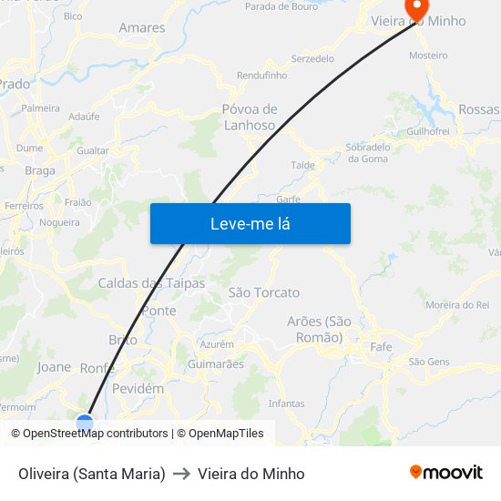 Oliveira (Santa Maria) to Vieira do Minho map