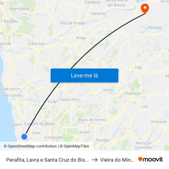 Perafita, Lavra e Santa Cruz do Bispo to Vieira do Minho map