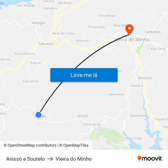 Anissó e Soutelo to Vieira do Minho map