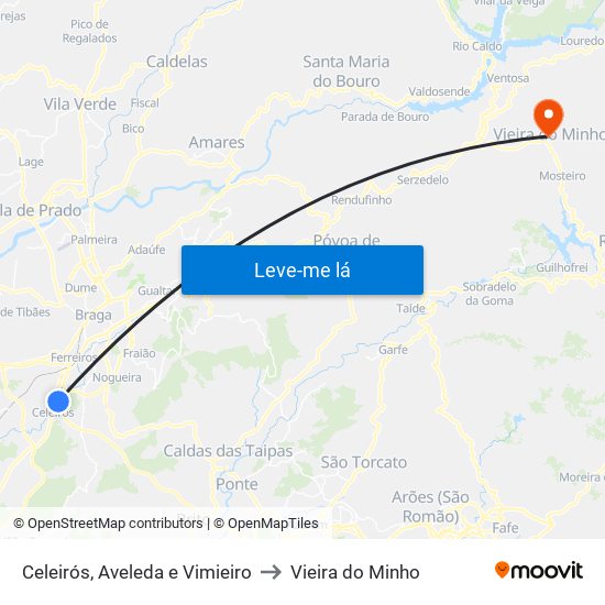 Celeirós, Aveleda e Vimieiro to Vieira do Minho map