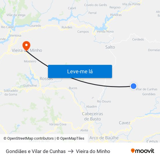 Gondiães e Vilar de Cunhas to Vieira do Minho map