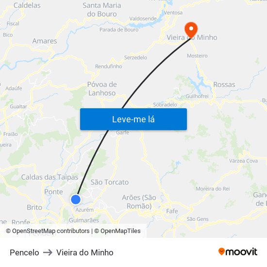 Pencelo to Vieira do Minho map