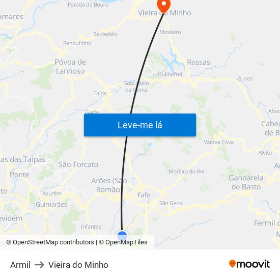 Armil to Vieira do Minho map