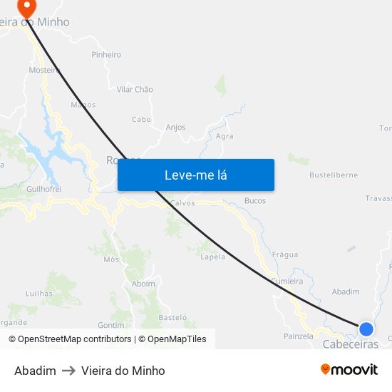 Abadim to Vieira do Minho map