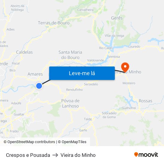 Crespos e Pousada to Vieira do Minho map