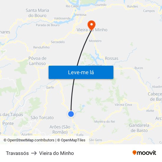 Travassós to Vieira do Minho map