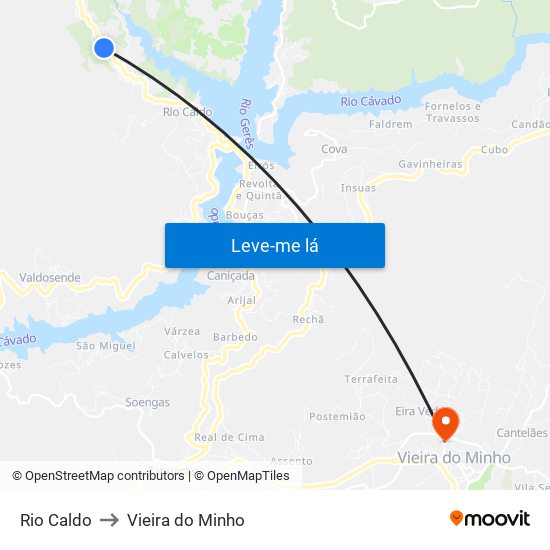 Rio Caldo to Vieira do Minho map