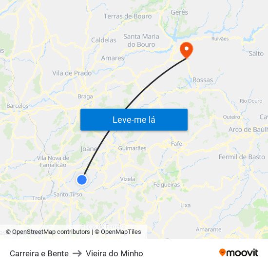 Carreira e Bente to Vieira do Minho map