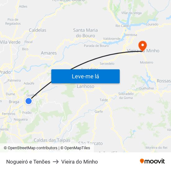 Nogueiró e Tenões to Vieira do Minho map