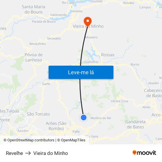 Revelhe to Vieira do Minho map