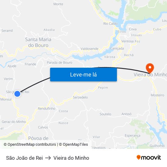 São João de Rei to Vieira do Minho map
