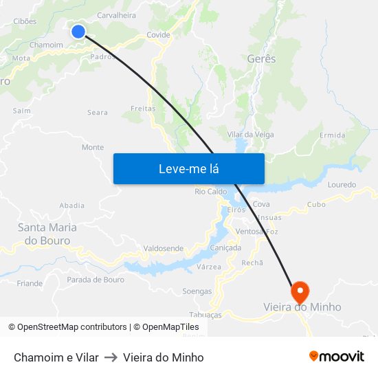 Chamoim e Vilar to Vieira do Minho map