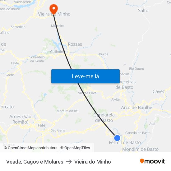 Veade, Gagos e Molares to Vieira do Minho map