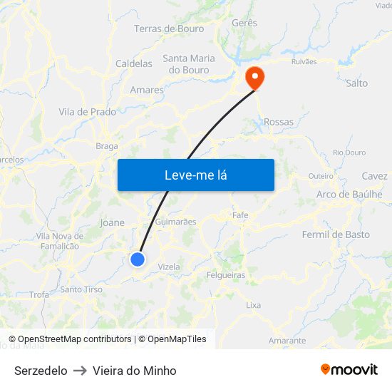 Serzedelo to Vieira do Minho map