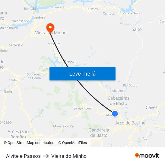 Alvite e Passos to Vieira do Minho map