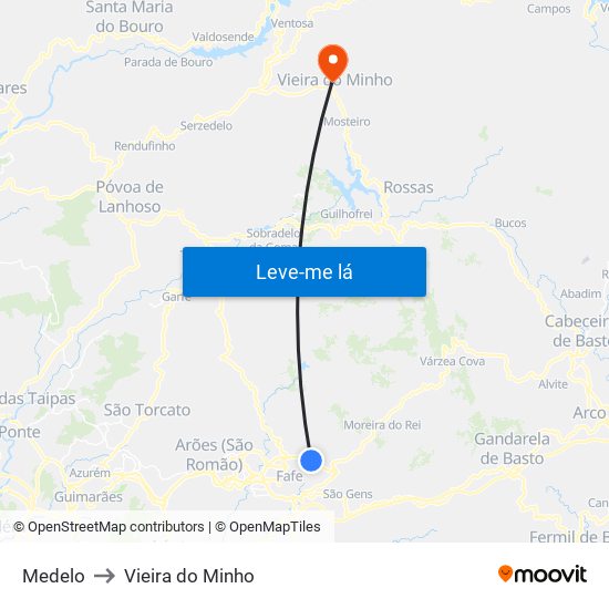 Medelo to Vieira do Minho map