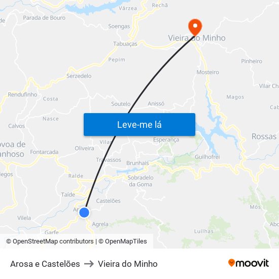 Arosa e Castelões to Vieira do Minho map