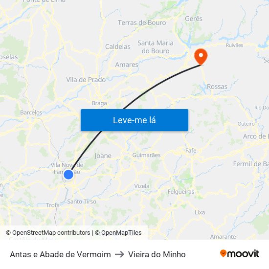Antas e Abade de Vermoim to Vieira do Minho map