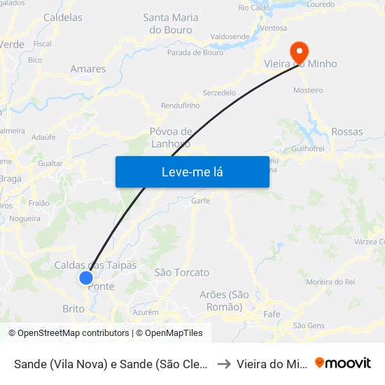 Sande (Vila Nova) e Sande (São Clemente) to Vieira do Minho map